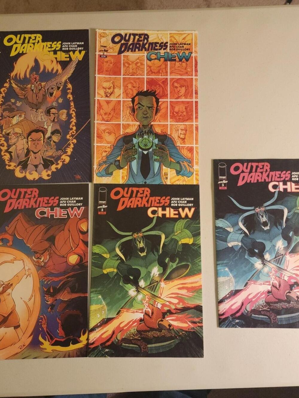 Outer Darkness Chew #1-3, Complete Set, variant cover and printing error for 3